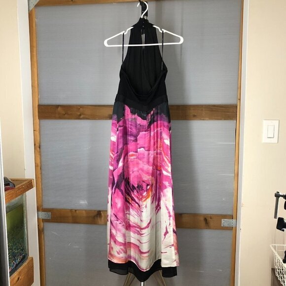 IRIS SETLAKWE Silk Blend Halter Black Pink Abstract Floral Maxi Dress Sz 4 - Picture 3 of 12